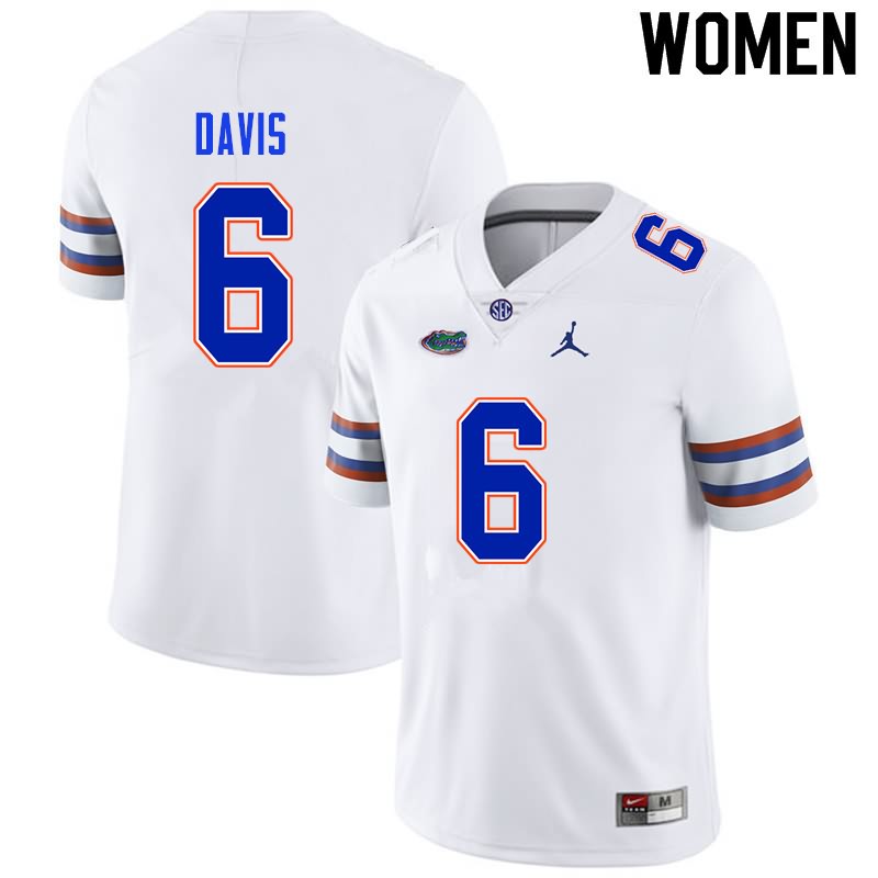 Women's NCAA Florida Gators Shawn Davis #6 Stitched Authentic Nike White College Football Jersey WZH4665QI